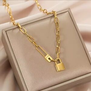 Gold Lock Pendant Necklace